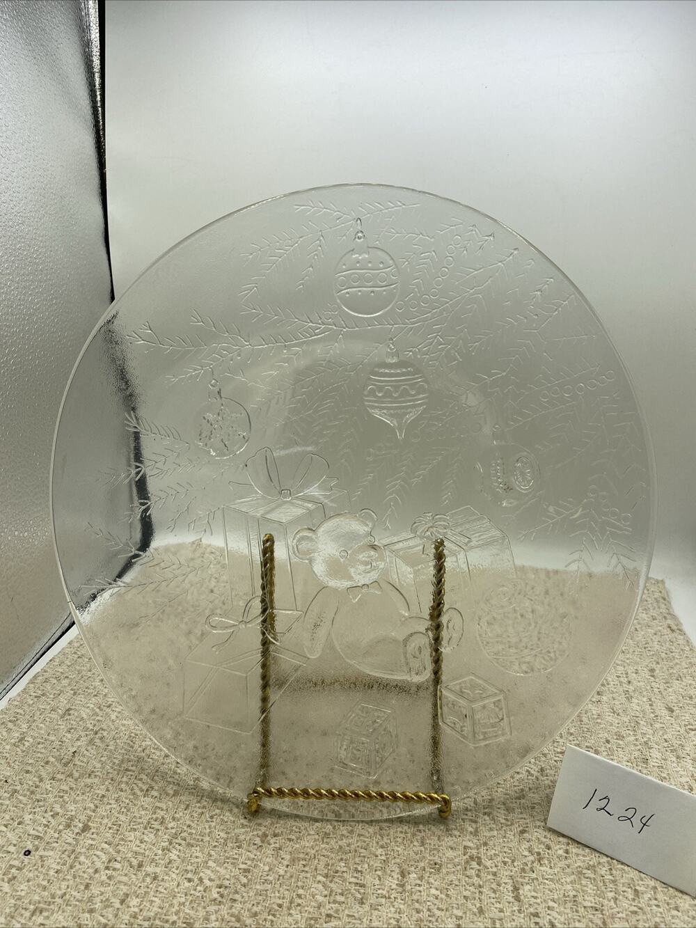 Libbey Holiday Serving Platter Clear Glass Christmas Tree Teddy Bear Presents
